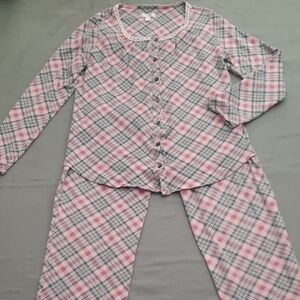 Secret Treasures Pink and Gray Plaid Kids Pajama Set - Size 8-10